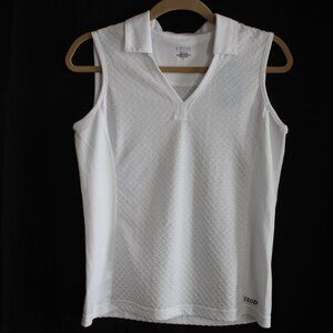 IZOD Ladies White Textured Sleeveless Collar V-Neck Top Golf Small NEW